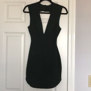 Low V-cut olive green dress, open back